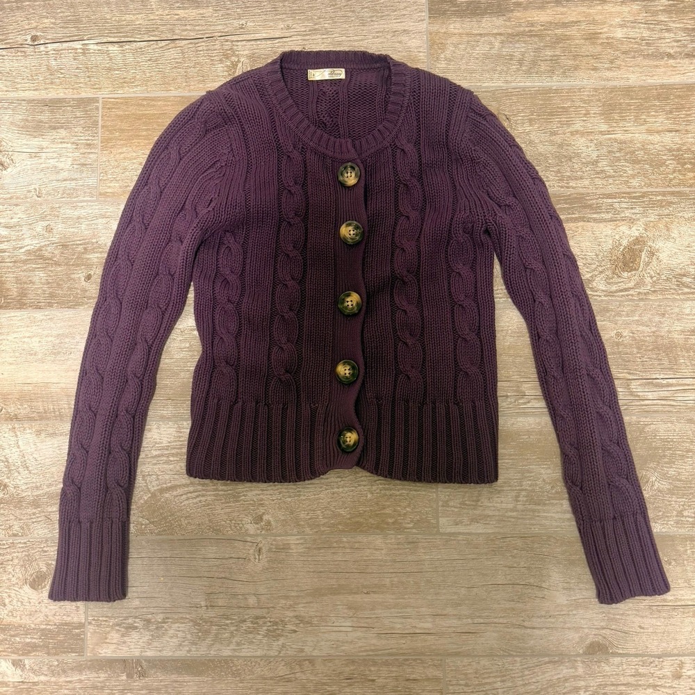 VTG Old Navy Cable Knit Chunky Button-up Cottagecore Purple Sweater Size M‎ Y2K